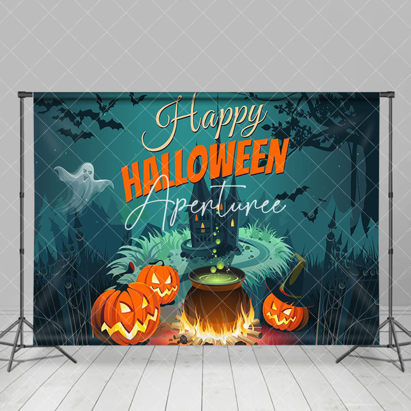 Aperturee - Pumpkin Manor Bat Happy Happy Halloween Party Backdrop