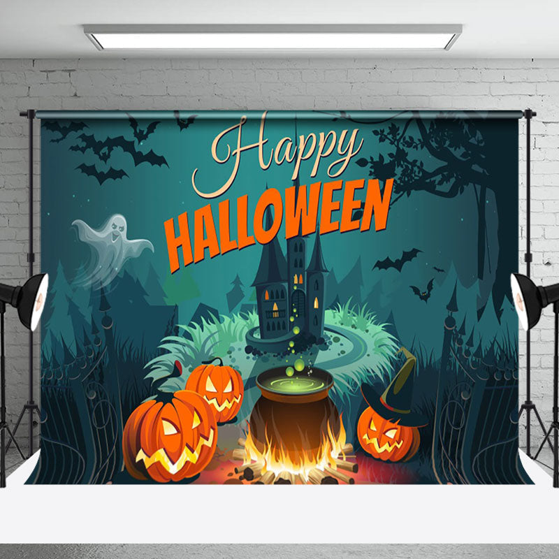 Aperturee - Pumpkin Manor Bat Happy Happy Halloween Party Backdrop