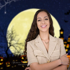 Aperturee - Pumpkin Moon Bat Gloomy Castle Witch Halloween Backdrop