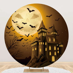 Aperturee - Pumpkin Moon Castle Bats Round Halloween Backdrop