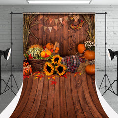 Aperturee - Pumpkin Sunflower Wood Photography Sweep Backdrop