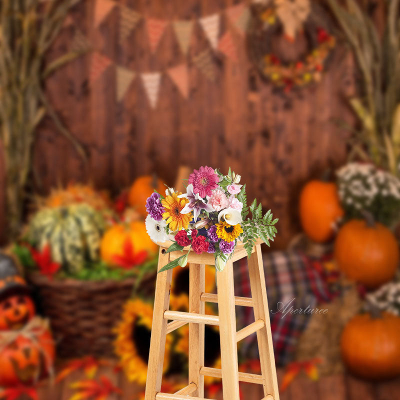 Aperturee - Pumpkin Sunflower Wood Photography Sweep Backdrop