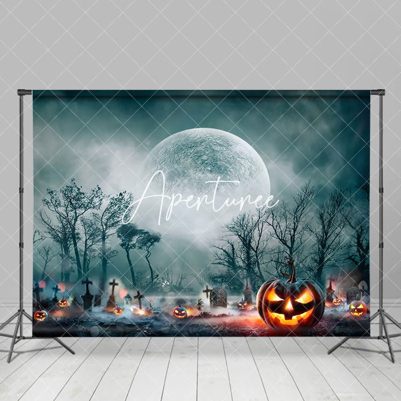 Aperturee - Pumpkin Tomb Under the Moonlight Forest Halloween Backdrop