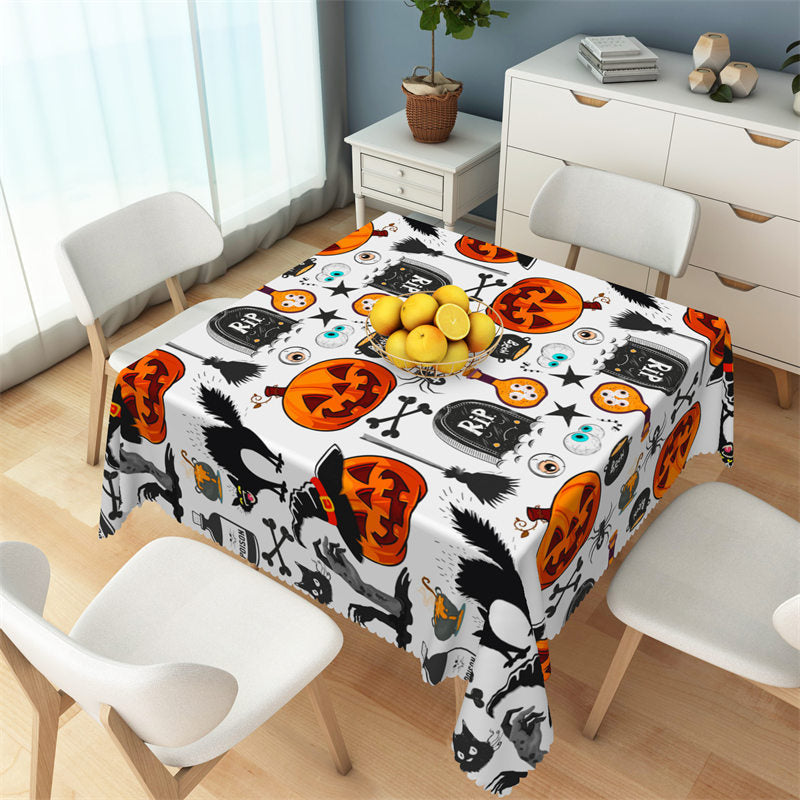 Aperturee - Pumpkins And Tombstone Halloween Square Tablecloth