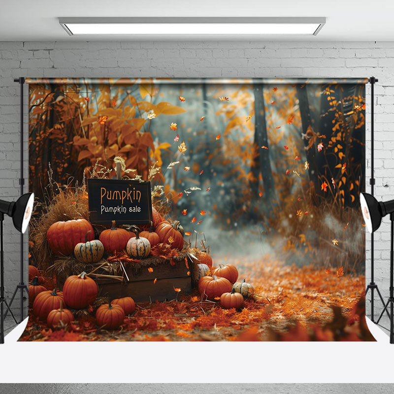 Aperturee - Pumpkins Falling Maple Leaves Autumn Photo Backdrop