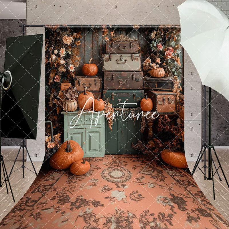 Aperturee - Pumpkins Floral Thanksgiving Autumn Photo Backdrop