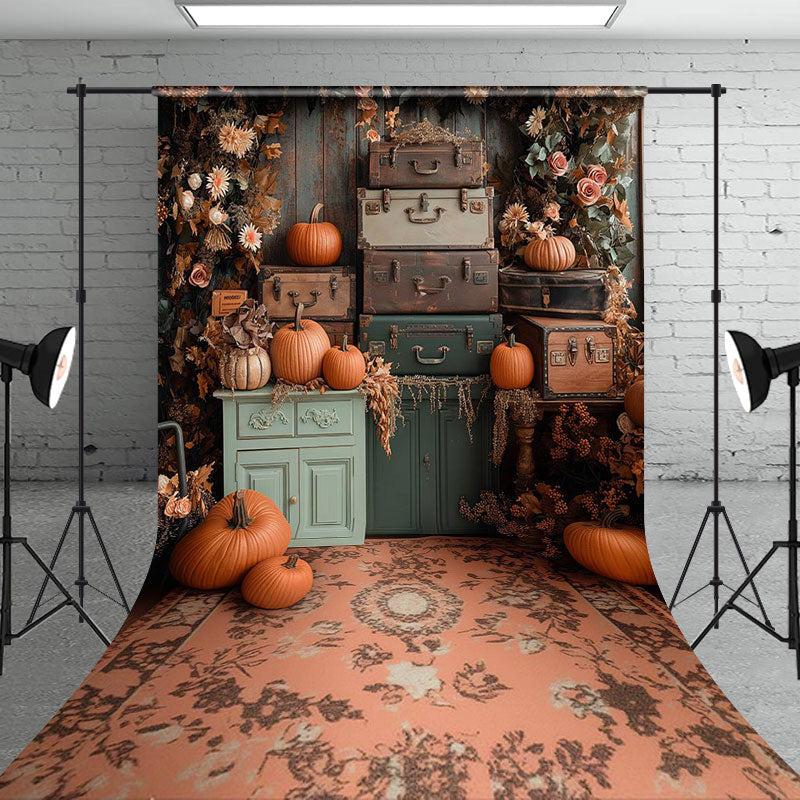 Aperturee - Pumpkins Floral Thanksgiving Autumn Photo Backdrop