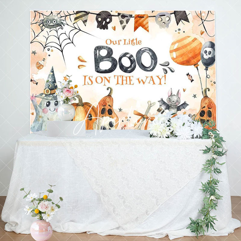 Aperturee - Pumpkins Little Boo Halloween Baby Shower Backdrop