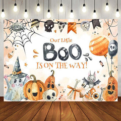 Aperturee - Pumpkins Little Boo Halloween Baby Shower Backdrop