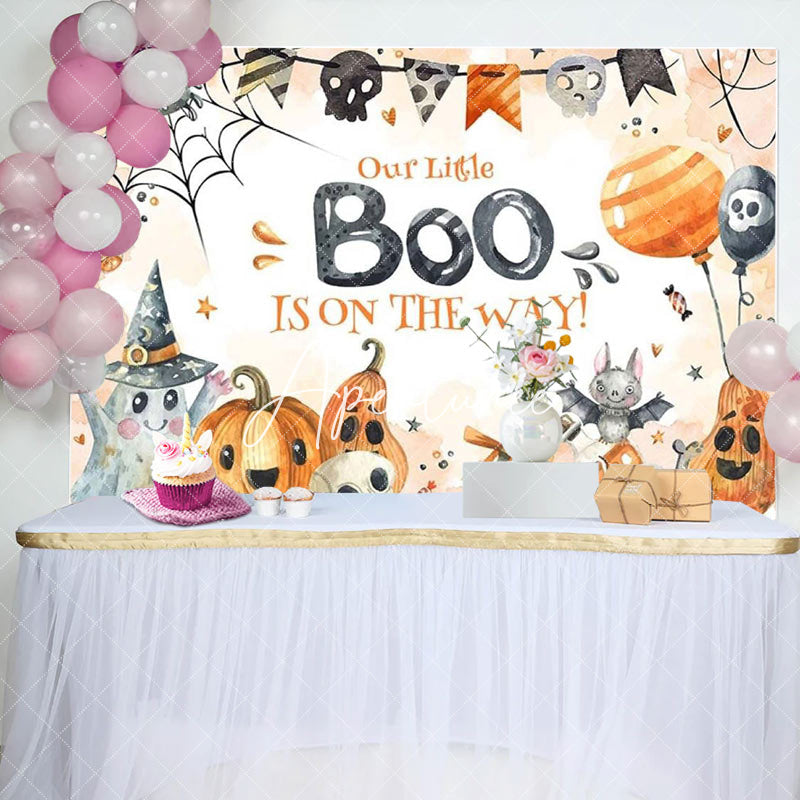 Aperturee - Pumpkins Little Boo Halloween Baby Shower Backdrop