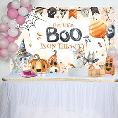 Aperturee - Pumpkins Little Boo Halloween Baby Shower Backdrop