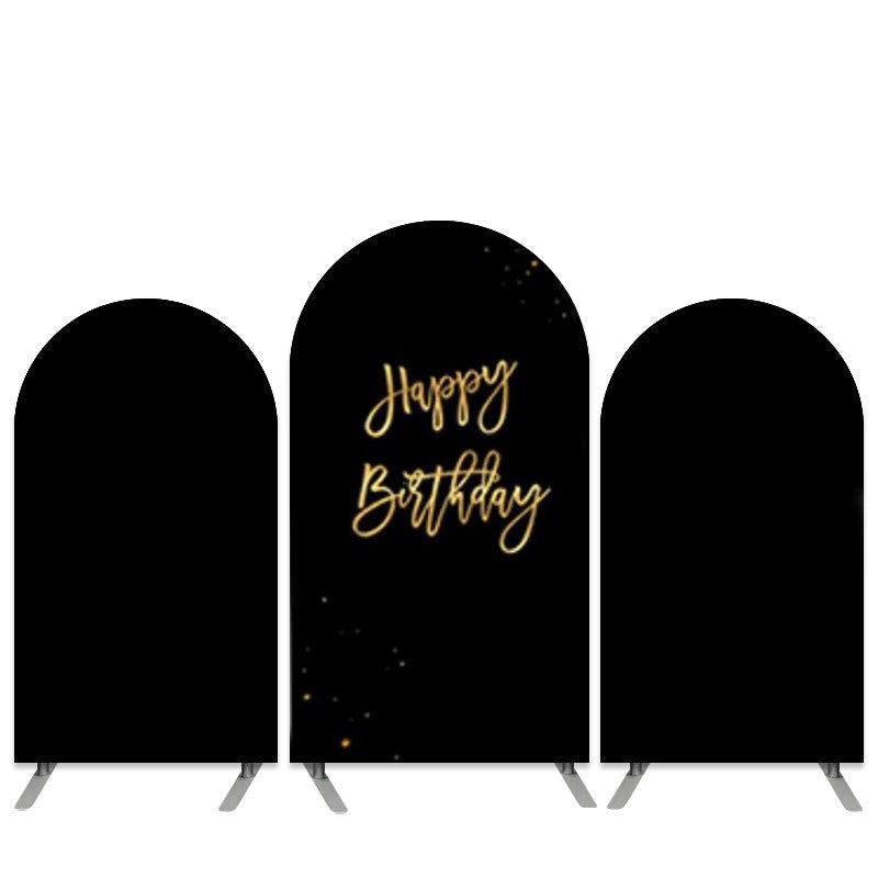 Aperturee Pure Black Gold Happy Birthday Arch Backdrop Kit Banner