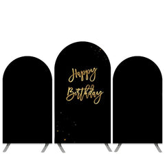 Aperturee Pure Black Gold Happy Birthday Arch Backdrop Kit Banner