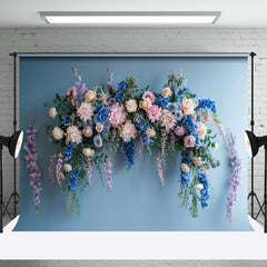 Aperturee - Pure Blue Wall Colorful Floral Cake Smash Backdrop