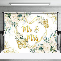 Aperturee - Pure White Floral Gold Butterfly Wedding Backdrop