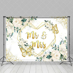 Aperturee - Pure White Floral Gold Butterfly Wedding Backdrop