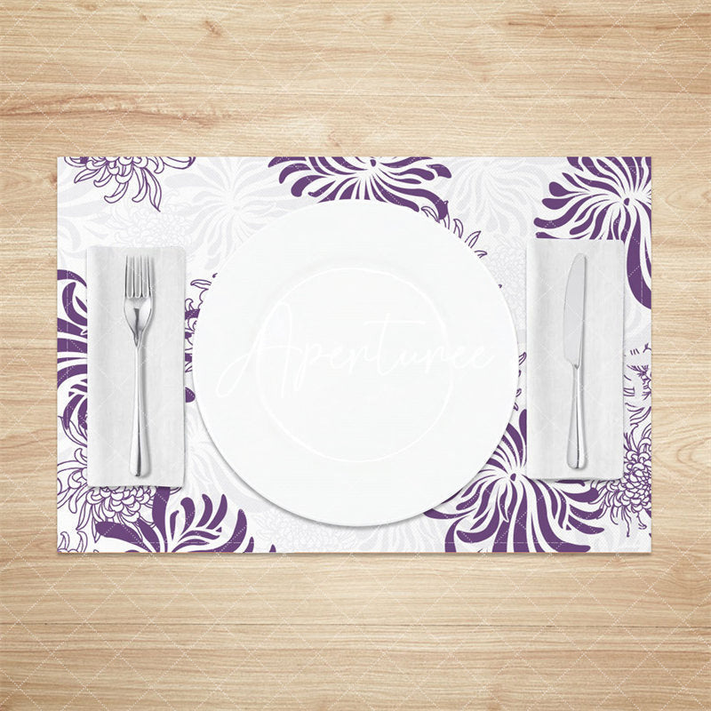 Aperturee - Purple Abstract Floral Seamless Set Of 4 Placemats