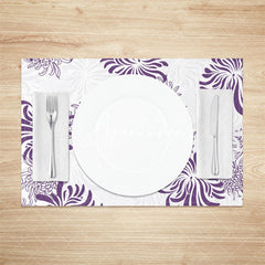 Aperturee - Purple Abstract Floral Seamless Set Of 4 Placemats