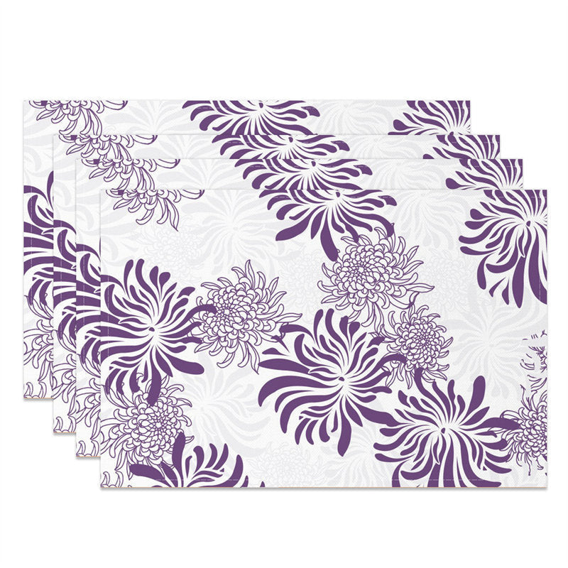 Aperturee - Purple Abstract Floral Seamless Set Of 4 Placemats