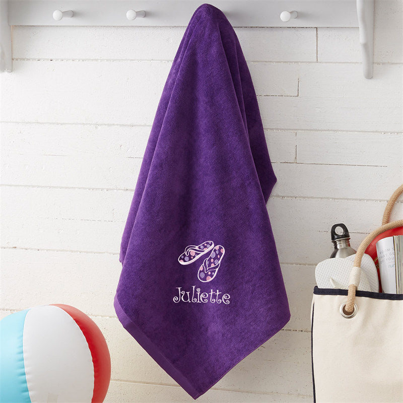 Aperturee - Purple All About Me Fun Embroidered Beach Towel