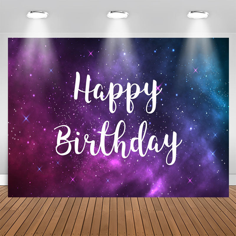 Aperturee - Purple and Blue Starry Night Happy Birthday Backdrop