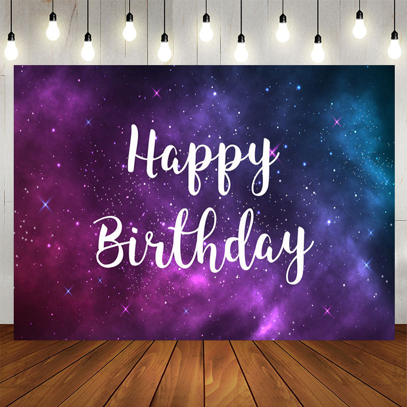 Aperturee - Purple and Blue Starry Night Happy Birthday Backdrop