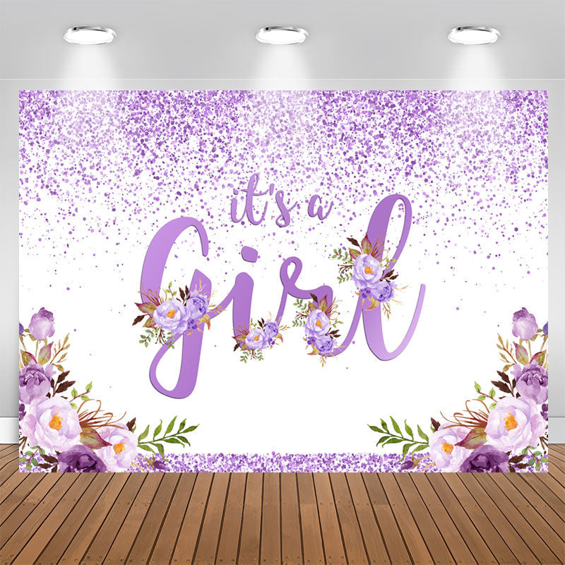 Aperturee - Purple And Floral Lovely Themed Baby Shower Backdrop