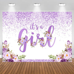 Aperturee - Purple And Floral Lovely Themed Baby Shower Backdrop