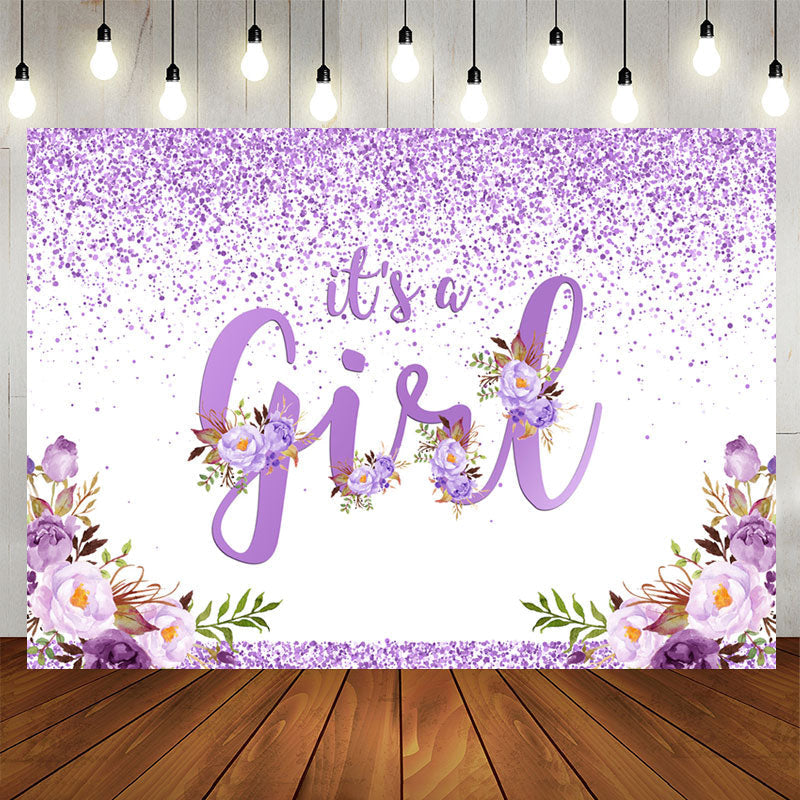 Aperturee - Purple And Floral Lovely Themed Baby Shower Backdrop