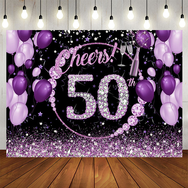 Aperturee - Purple And Glitter Cheers To 50Th Birthday Backdrop