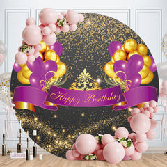 Aperturee - Purple And Gold Ballon Round Birthday Backdrop