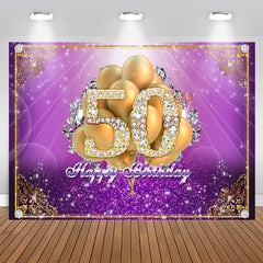 Aperturee - Purple and Gold Balloon Diamond 50Th Birthday Backdrop