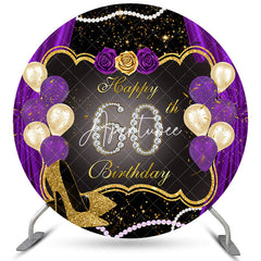 Aperturee Purple And Gold Glitter Balloons Round Birthday Backdrop