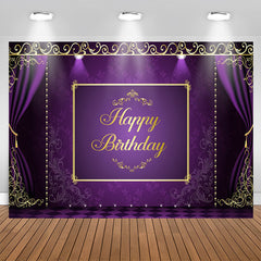 Aperturee - Purple and Golden Lace Happy Birthday Party Backdrop