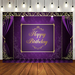 Aperturee - Purple and Golden Lace Happy Birthday Party Backdrop