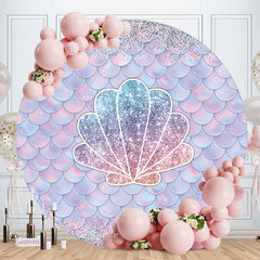 Aperturee - Purple And Sliver Glitter Shell Round Birthday Backdrop