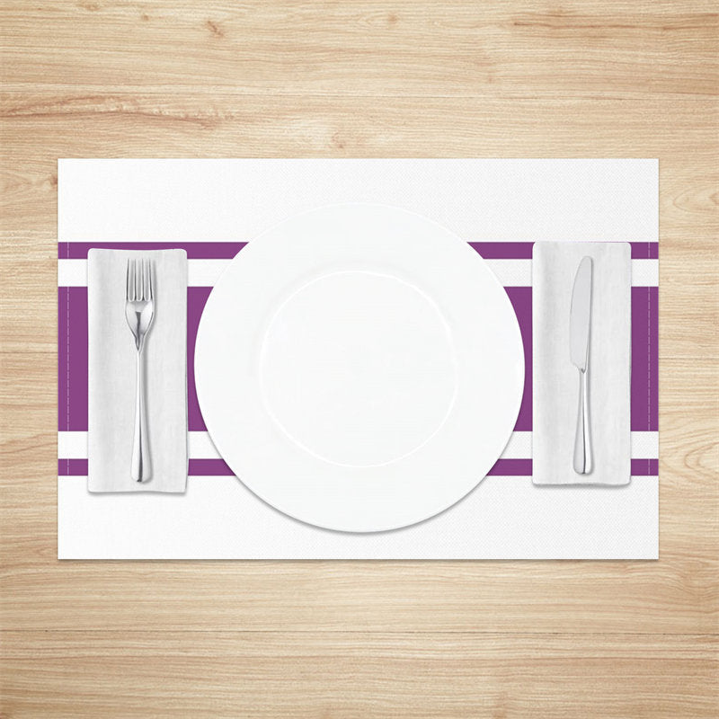 Aperturee - Purple And White Simple Fabric Set Of 4 Placemats