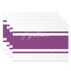 Aperturee - Purple And White Simple Fabric Set Of 4 Placemats