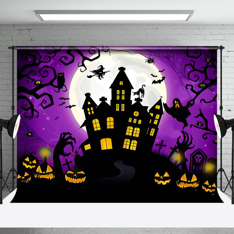 Aperturee - Purple Atmosphere Castle Night Happy Halloween Backdrop