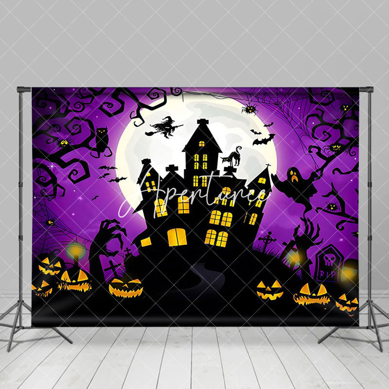 Aperturee - Purple Atmosphere Castle Night Happy Halloween Backdrop