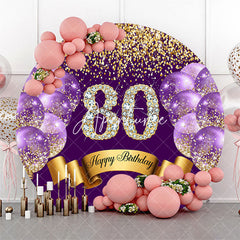 Aperturee Purple Balloon Glitter Round 80th Birthday Backdrop