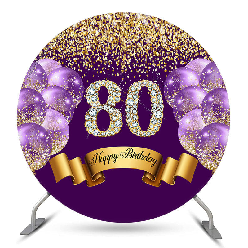 Aperturee Purple Balloon Glitter Round 80th Birthday Backdrop