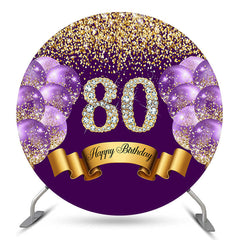 Aperturee Purple Balloon Glitter Round 80th Birthday Backdrop