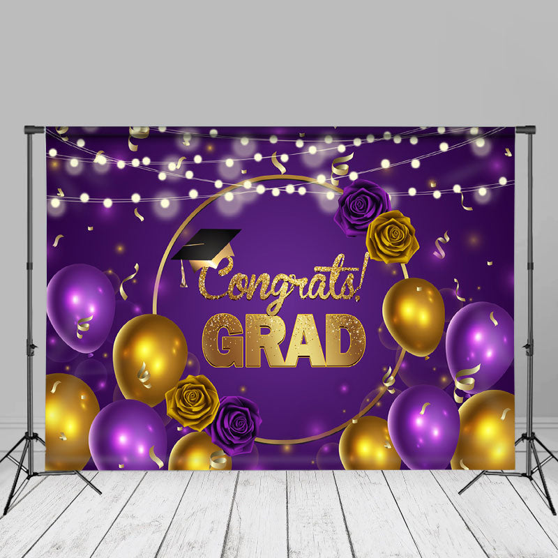 Aperturee - Purple Balloon Rose Congrats Grad Photo Backdrop