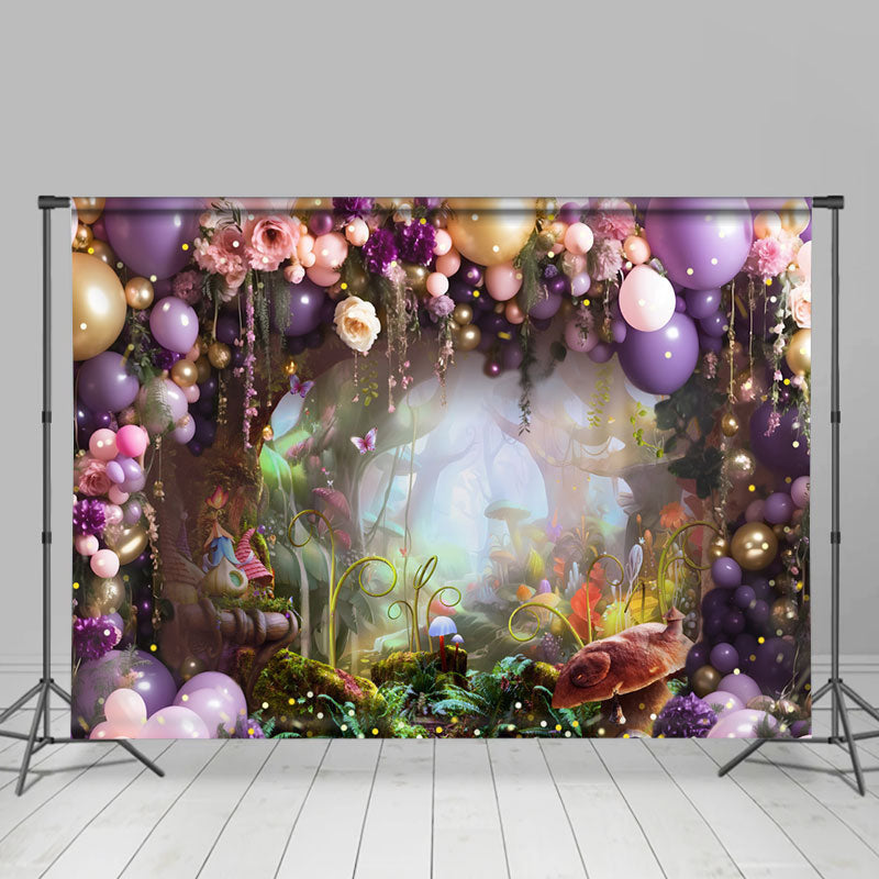 Aperturee - Purple Balloons Enchanted Forest Spring Backdrop