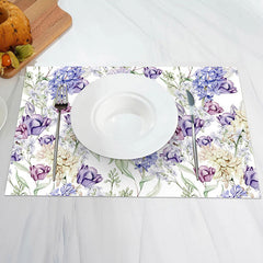 Aperturee - Purple Beige Floral Rustic Dining Set Of 4 Placemats