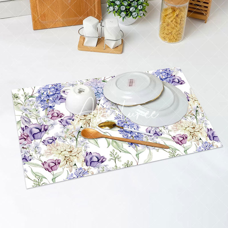 Aperturee - Purple Beige Floral Rustic Dining Set Of 4 Placemats