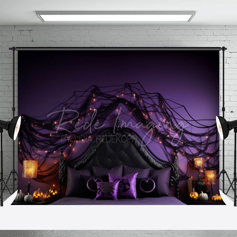 Aperturee - Purple Black Shiny Halloween Headboard Backdrop