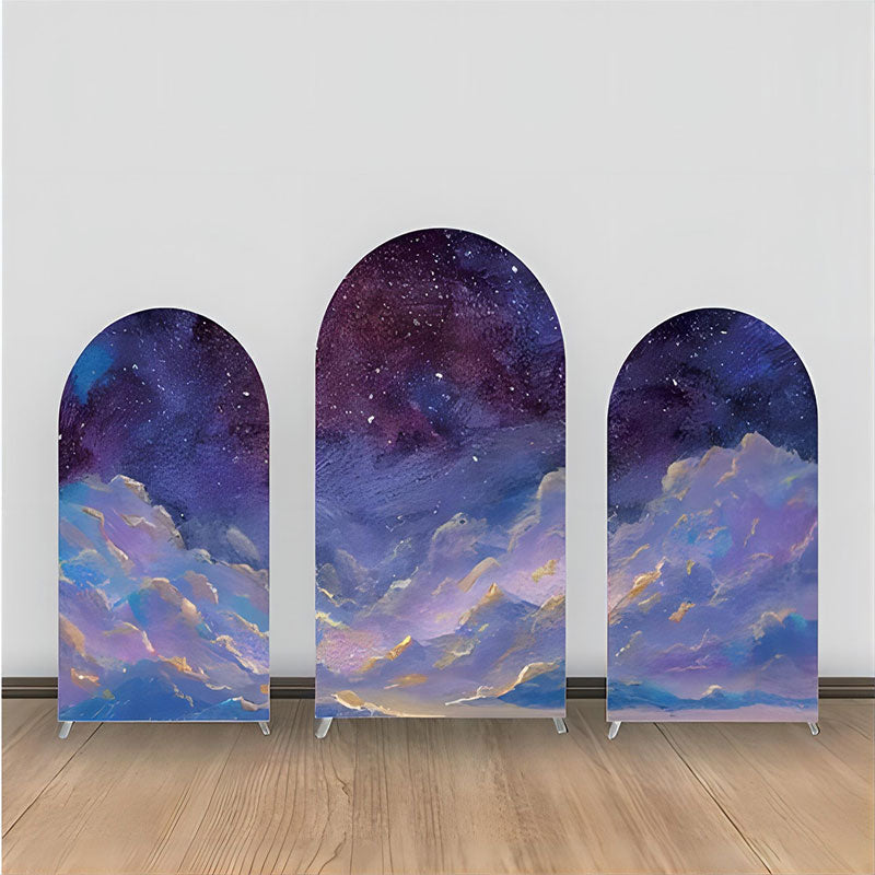 Aperturee - Purple Blue Gold Starry Sky Marble Arch Backdrop Kit