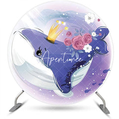 Aperturee - Purple Blue Whale Crown Rose Round Birthday Backdrop